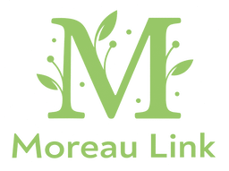 Logo MOREAU LINK : monogramme M orné de feuilles, vert sur fond noir